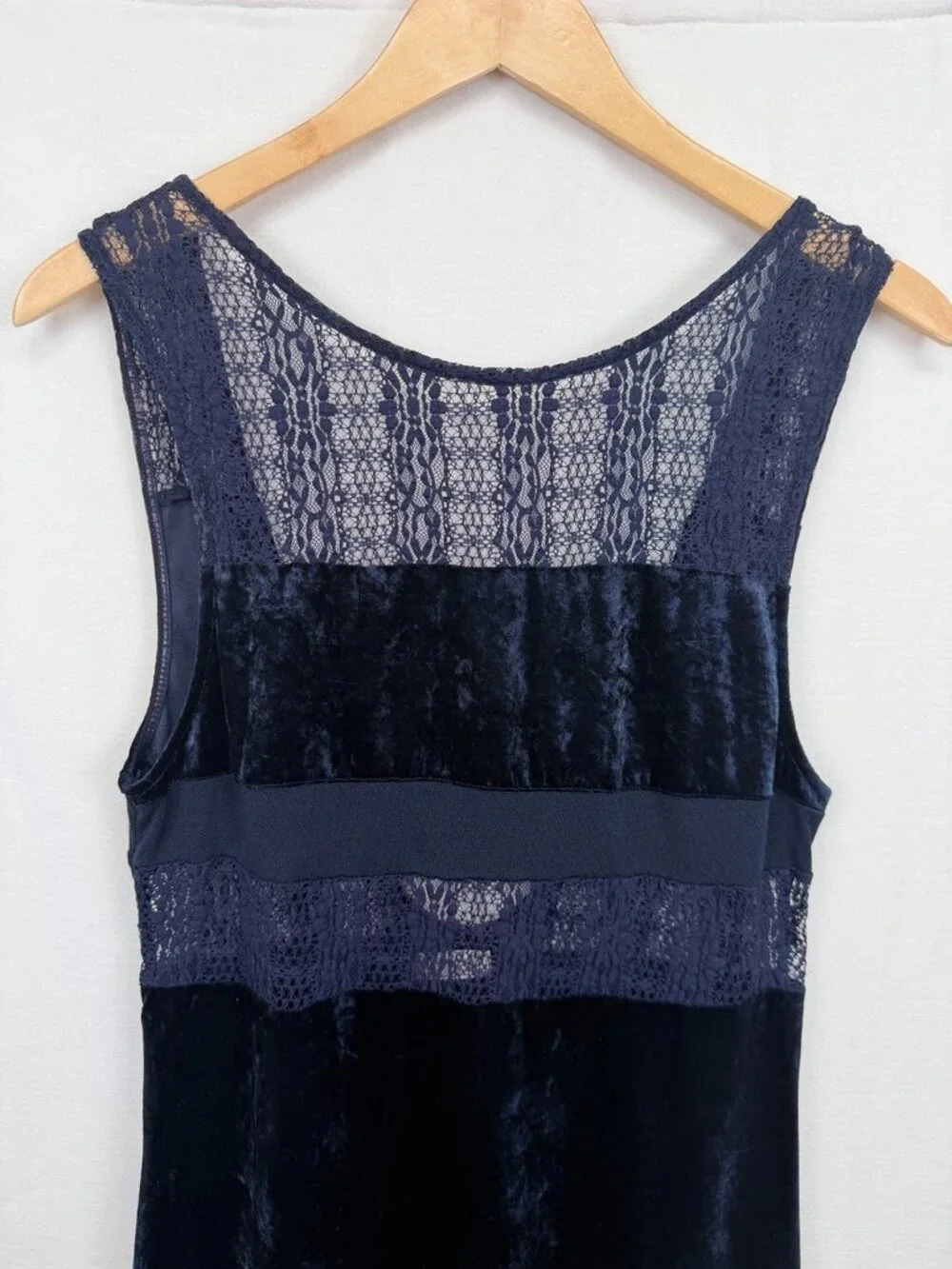 Free People Keep In Line Velvet Lace Column Maxi Dress Midnight Blue Small S
